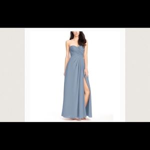 Dusty Blue Azazie strapless bridesmaid dress